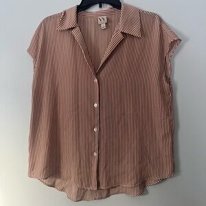 Worthington Brown and White Striped Button-Down Shirt